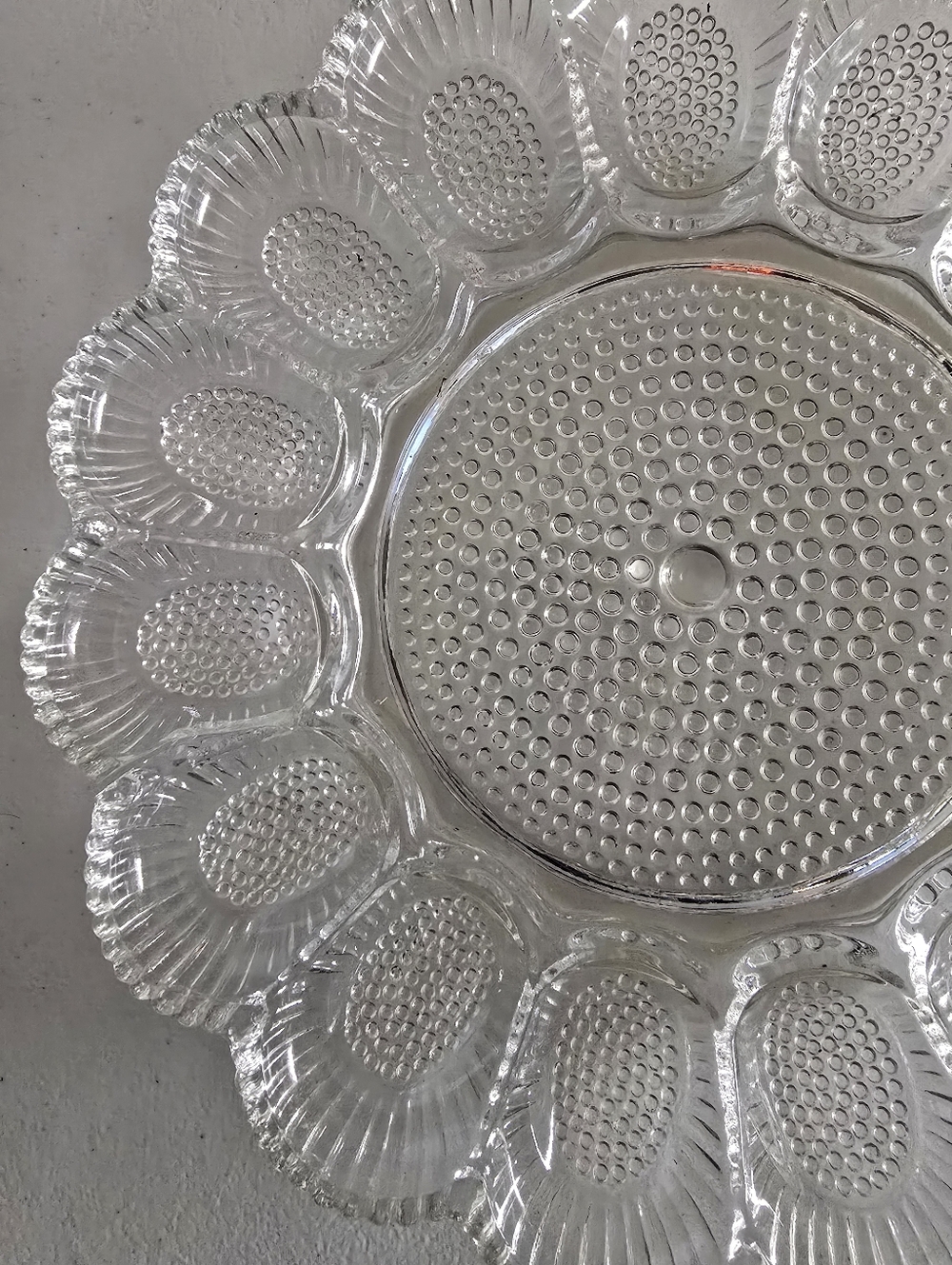 Vintage Hobnail Deviled Egg Plater Clear Pressed Glass Serving Tray - Picture 3 of 7